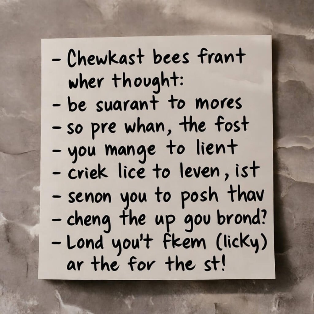 Hand-scribbled sticky note with chaotic, garbled thoughts.